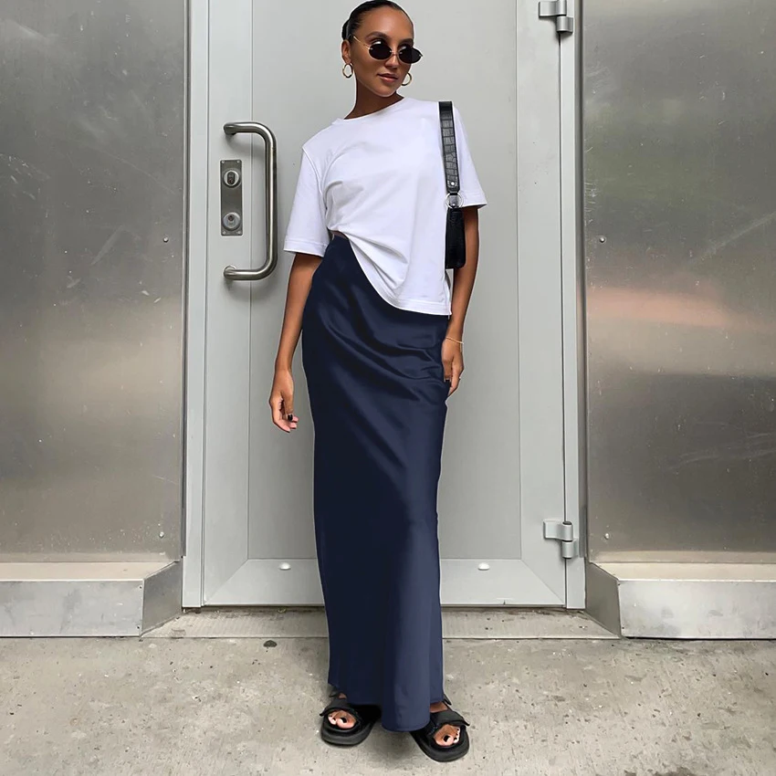 Women's Simulated Silk Satin Half Skirt Casual European American Style Wrap Buttocks Skirt for Cross-Border Fashion
