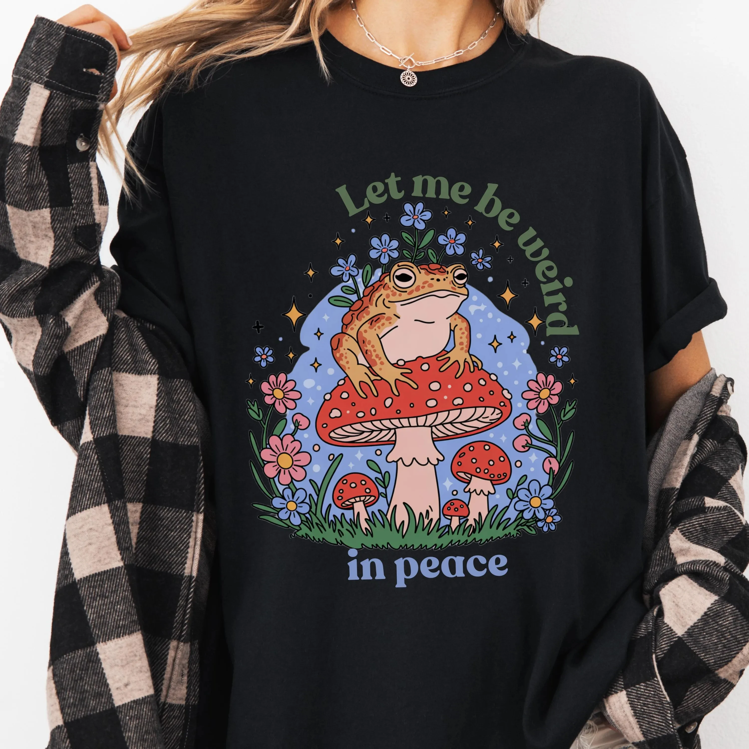 Plus Size Women's Vintage Weird Frog Mushroom Graphic T-Shirt Pure Cotton Breathable Stylish Versatile Street Style Oversized