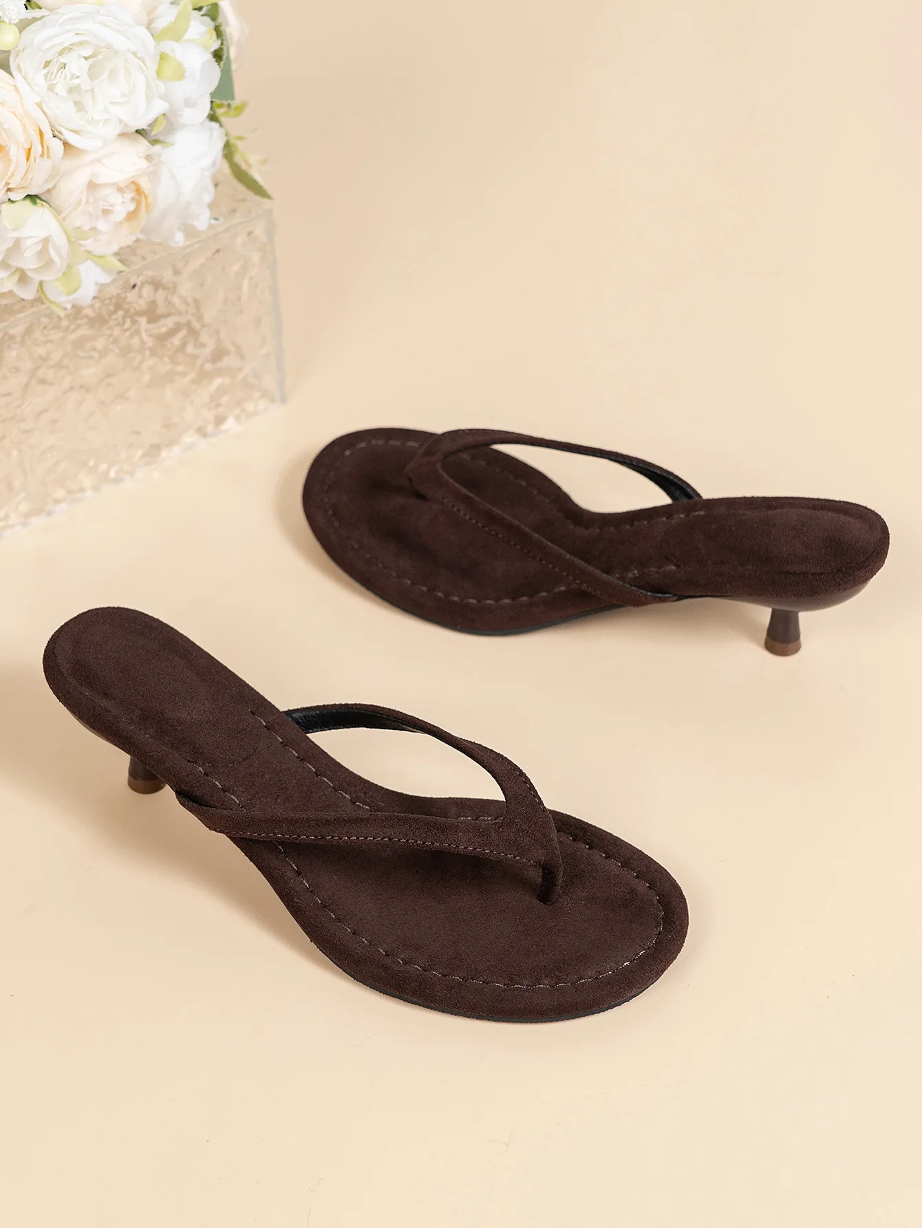 Fashion Round Toe Women Thin Heels Slippers Slides Female Flip Flops Sandals Spring Summer Ladies Heeled Slippers Shoes Pumps