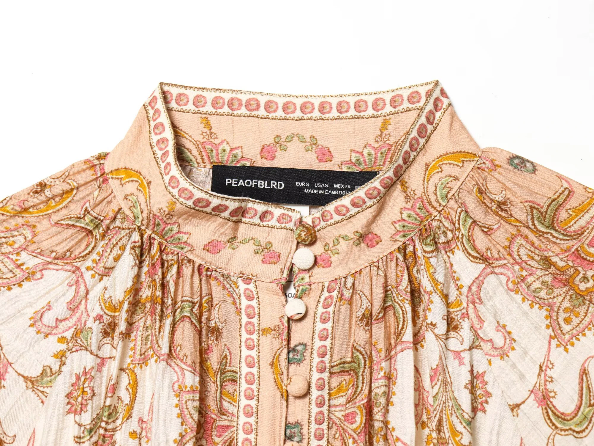 European and American style new women's fashion retro positioning printed pleated decoration single breasted top