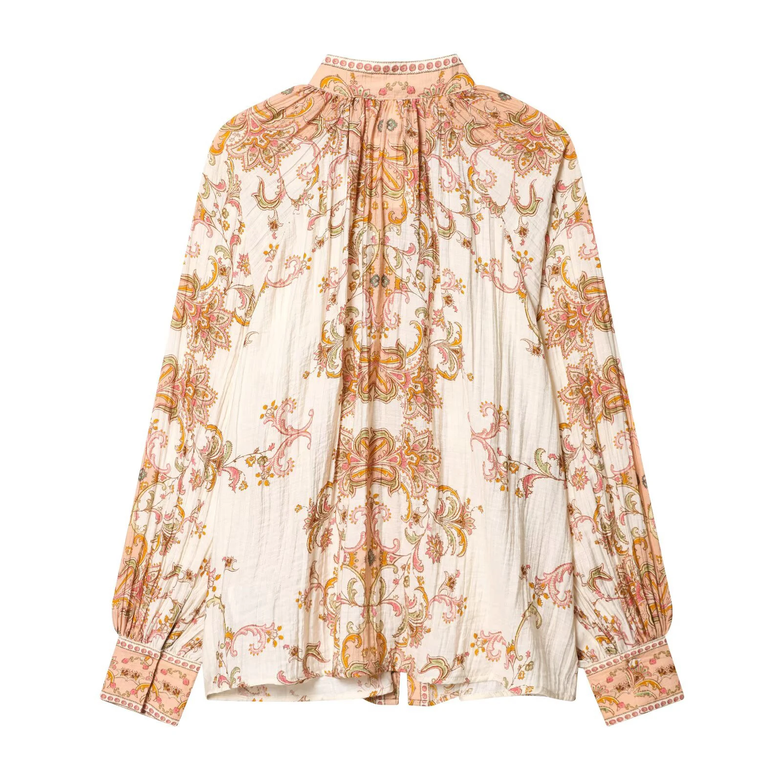 European and American style new women's fashion retro positioning printed pleated decoration single breasted top