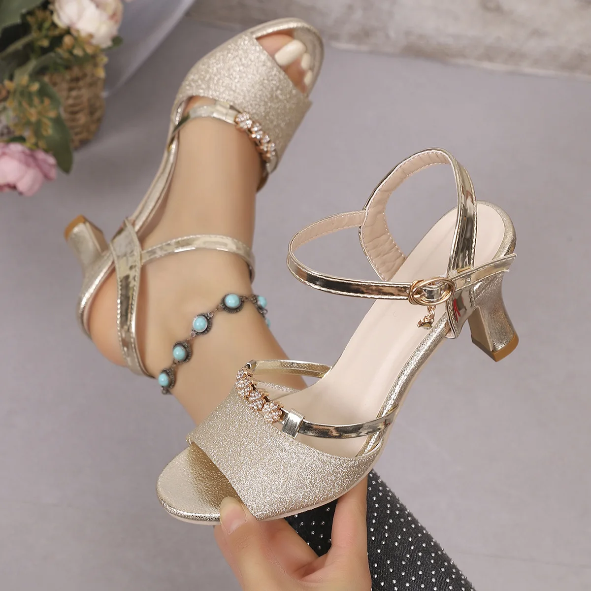 Sandals Block Heel High Heel 2026 Summer Fashion Comfortable Versatile Women Sandals One Word Buckle Open Toe High Heel Sandals