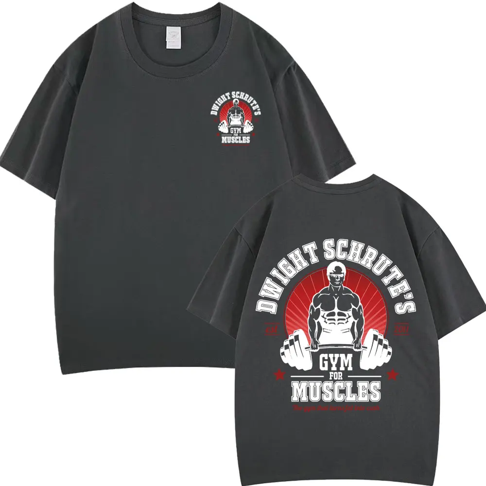 Dwight Schrute Gym for Muscles Double-sided T Shirt Tv Series The Office Michael Scott Hip-hop Casual T Shirts Men Cotton Tees