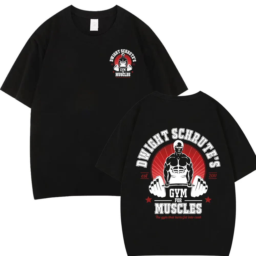 Dwight Schrute Gym for Muscles Double-sided T Shirt Tv Series The Office Michael Scott Hip-hop Casual T Shirts Men Cotton Tees