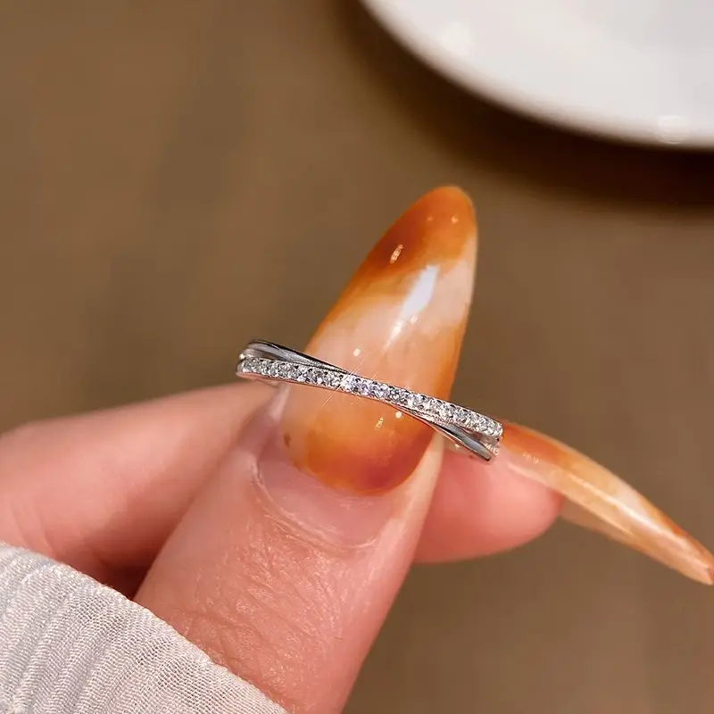 925 Sterling Silver Fashion Double-line Intersection Ring For Women Party Engagement Daily Wear High Quality Fine Jewelry