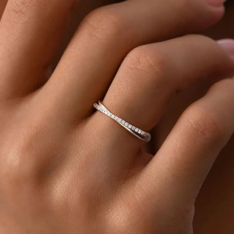 925 Sterling Silver Fashion Double-line Intersection Ring For Women Party Engagement Daily Wear High Quality Fine Jewelry