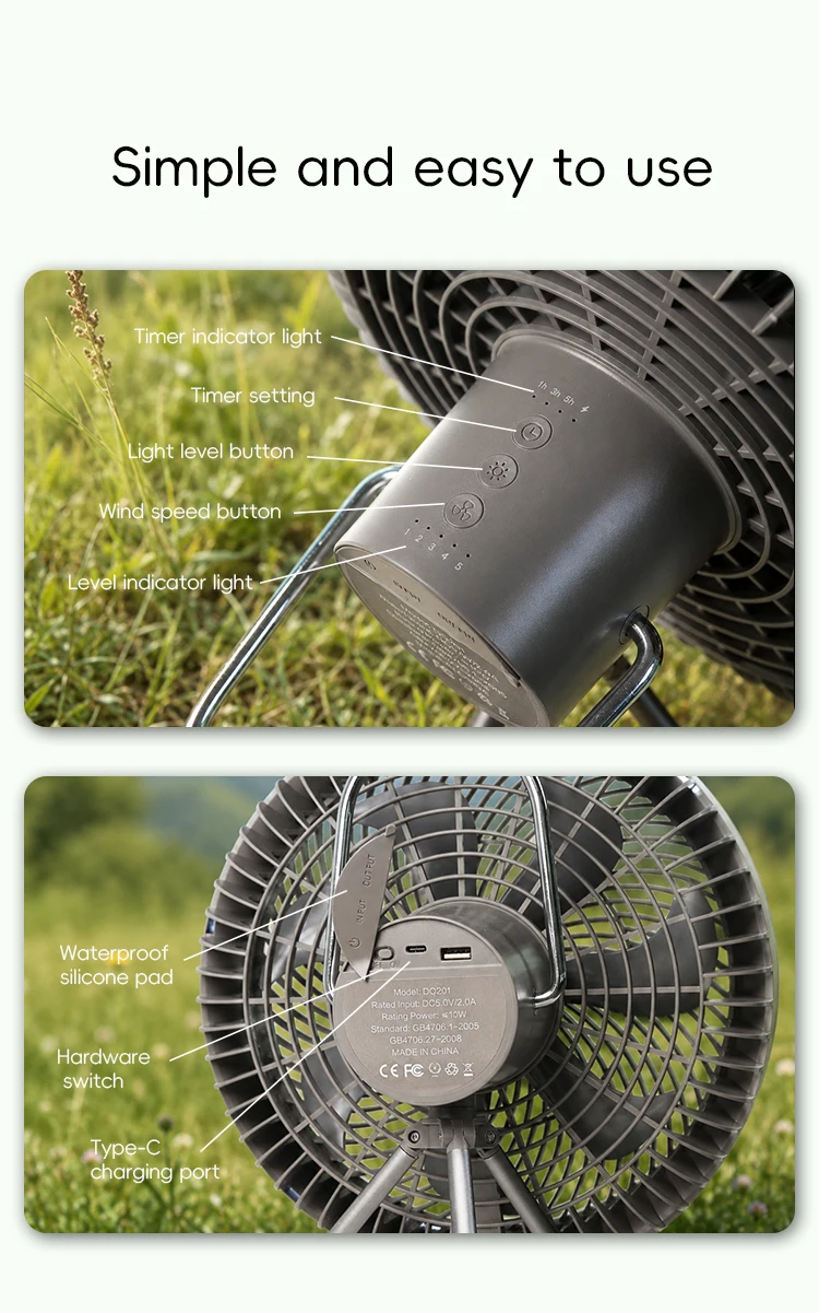 Large Size 10000mAh Outdoor Camping Fan Rechargeable Tent Ceiling Fan Portable Desktop Circulator with Remote Control LED Light
