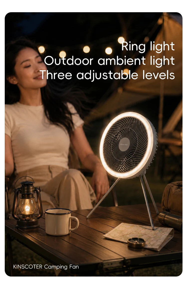 Large Size 10000mAh Outdoor Camping Fan Rechargeable Tent Ceiling Fan Portable Desktop Circulator with Remote Control LED Light
