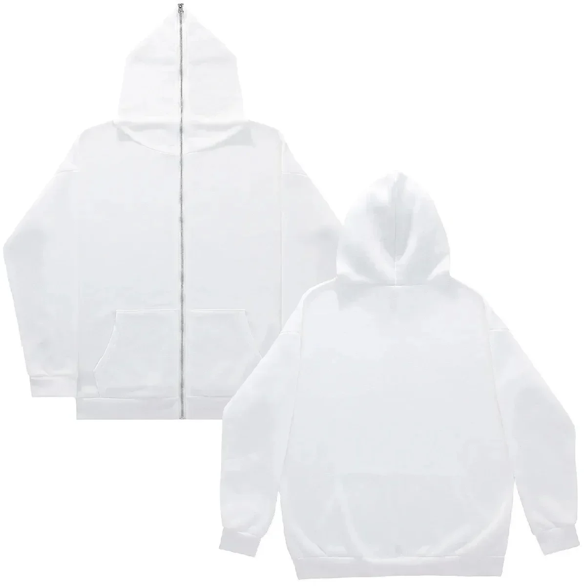 High Street Hoodie Men Retro Zip Long Sleeve Loose Black White Coats Harajuku Casual Gothic Hooded Sweatshirt Y2K Streetwear