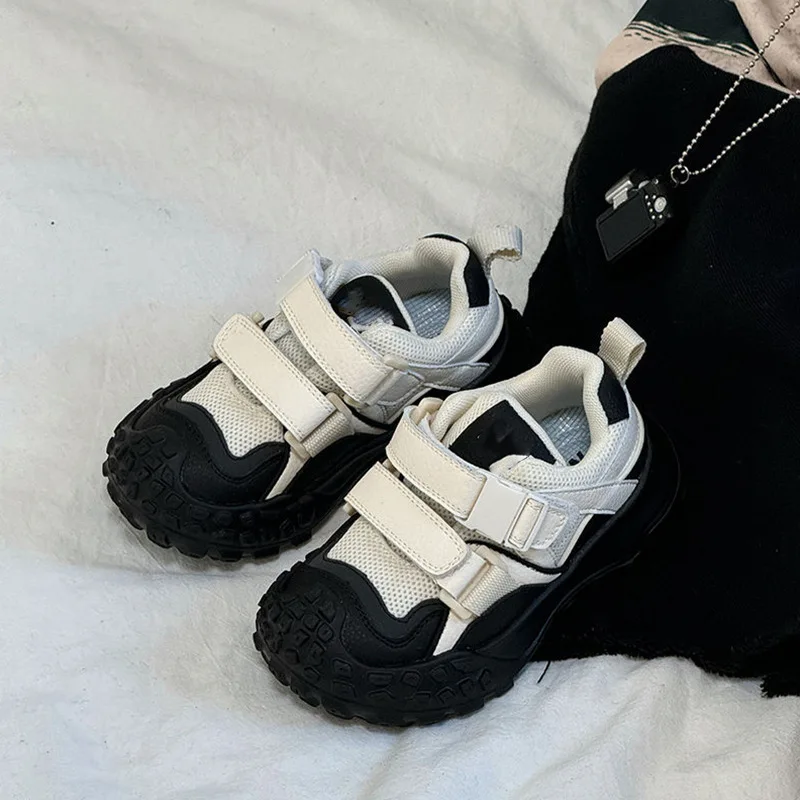 Kids Chunky Sneakers 2026 New Winter Cotton Velcro Shoes with Spiked Lug Sole Anti Slip Tire Bottom Street Style for Boys Girls​