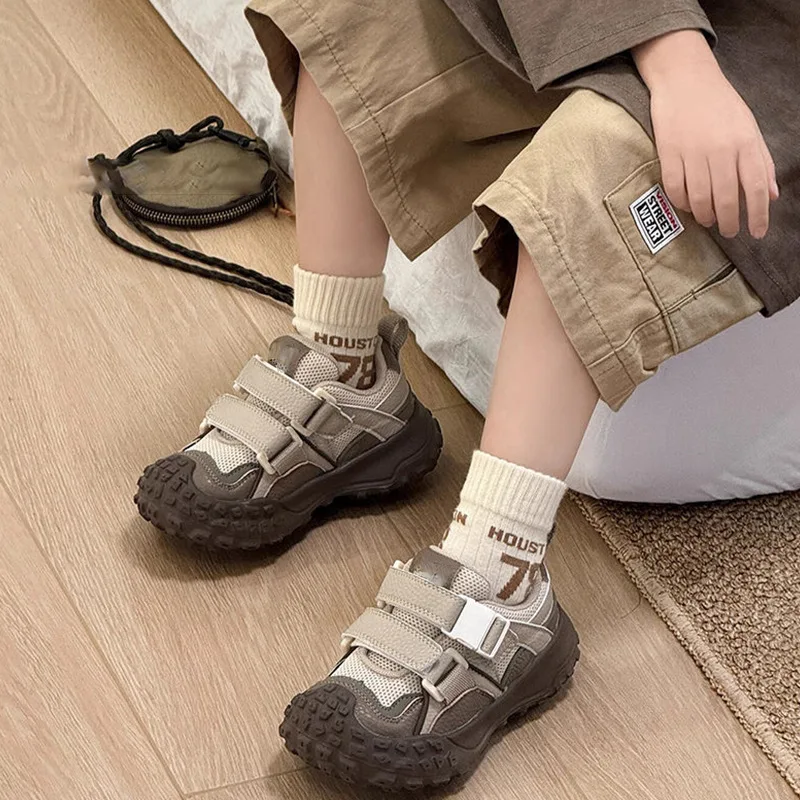 Kids Chunky Sneakers 2026 New Winter Cotton Velcro Shoes with Spiked Lug Sole Anti Slip Tire Bottom Street Style for Boys Girls​
