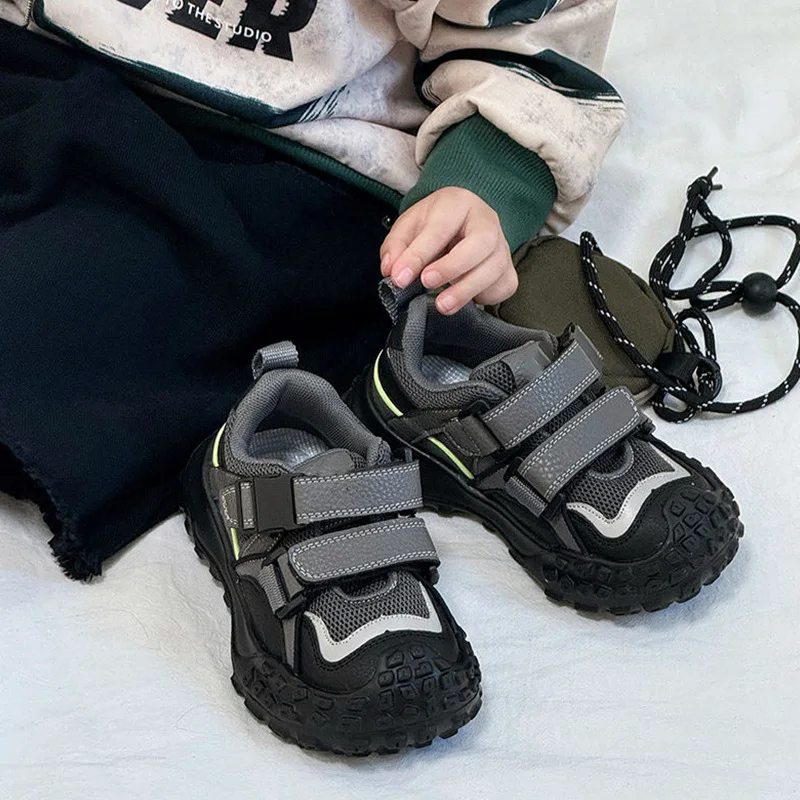 Kids Chunky Sneakers 2026 New Winter Cotton Velcro Shoes with Spiked Lug Sole Anti Slip Tire Bottom Street Style for Boys Girls​