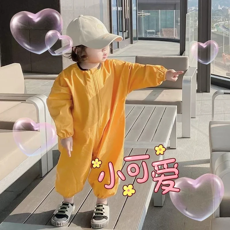 Baby Overall Suit Thin Anti-Dirt Crawling Art Drawing Clothes with Three Zippers Loose Outdoor Coverall for Kids 1-4 Years