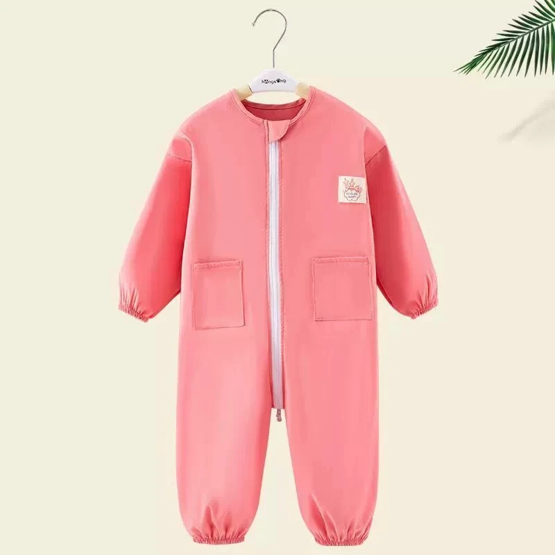 Baby Overall Suit Thin Anti-Dirt Crawling Art Drawing Clothes with Three Zippers Loose Outdoor Coverall for Kids 1-4 Years