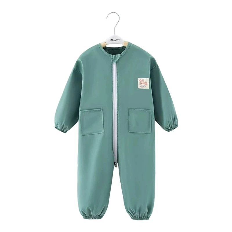 Baby Overall Suit Thin Anti-Dirt Crawling Art Drawing Clothes with Three Zippers Loose Outdoor Coverall for Kids 1-4 Years
