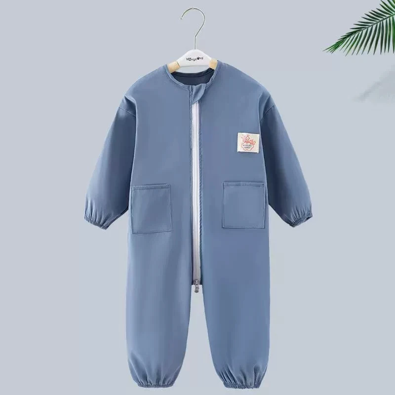 Baby Overall Suit Thin Anti-Dirt Crawling Art Drawing Clothes with Three Zippers Loose Outdoor Coverall for Kids 1-4 Years