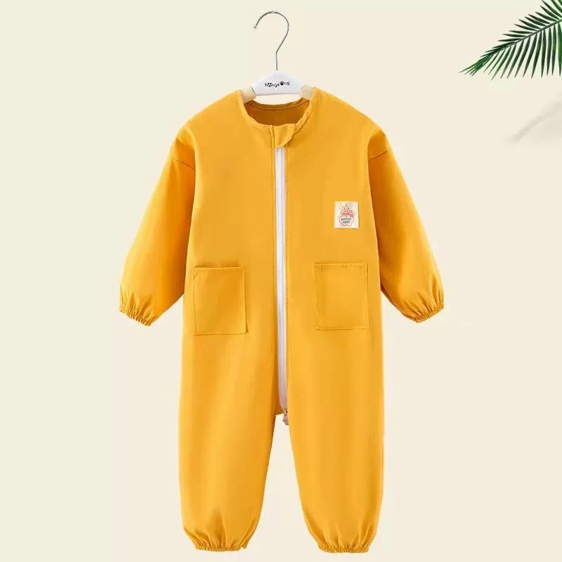 Baby Overall Suit Thin Anti-Dirt Crawling Art Drawing Clothes with Three Zippers Loose Outdoor Coverall for Kids 1-4 Years