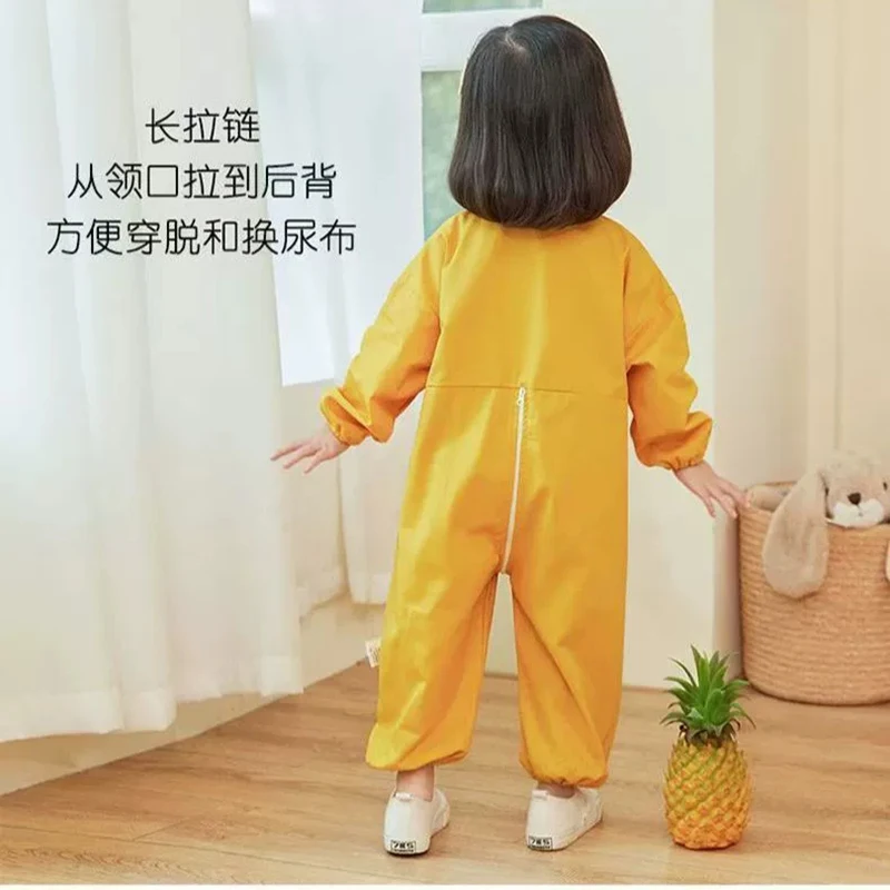 Baby Overall Suit Thin Anti-Dirt Crawling Art Drawing Clothes with Three Zippers Loose Outdoor Coverall for Kids 1-4 Years
