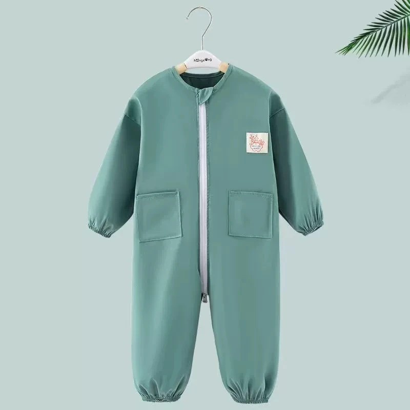Baby Overall Suit Thin Anti-Dirt Crawling Art Drawing Clothes with Three Zippers Loose Outdoor Coverall for Kids 1-4 Years