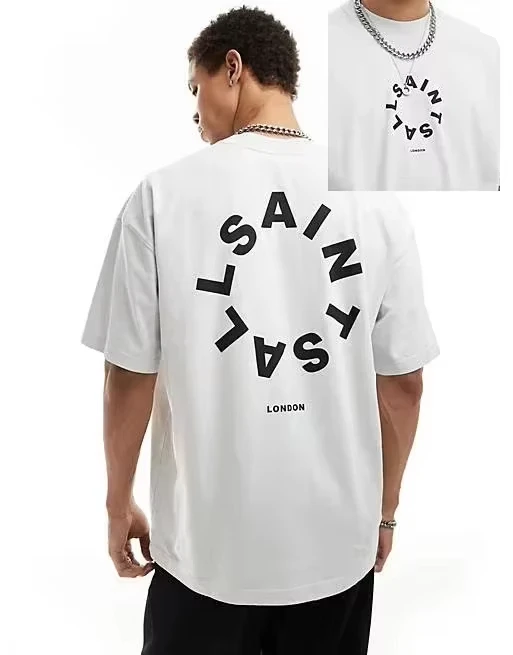 Men's White Oversized 100cotton T-Shirt with Circular Saint Louis Print | Trendy London Streetwear Short Sleeve Top