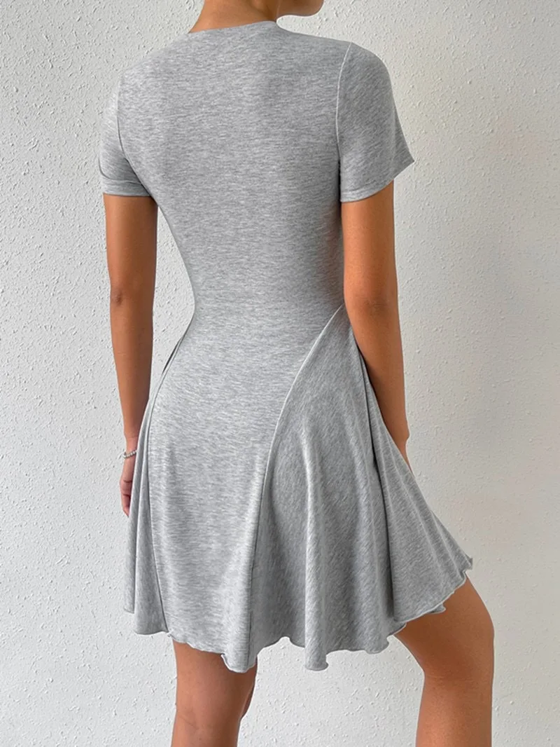Summer New Women's French Crew Neck Short Sleeve Dress Short Skirt Summer Dress Vintage Dress Beach Dress