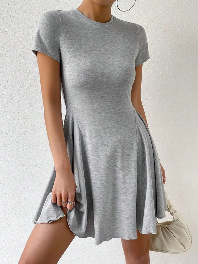 Summer New Women's French Crew Neck Short Sleeve Dress Short Skirt Summer Dress Vintage Dress Beach Dress