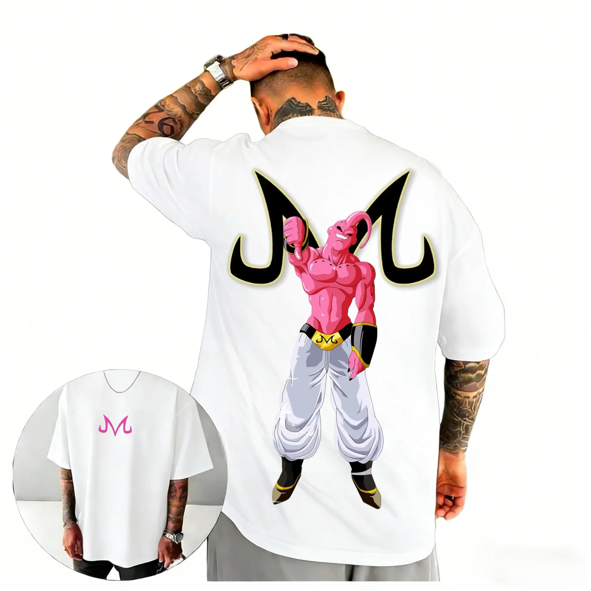 2026 New Dragon Ball Vintage Majin Buu Printed Short Sleeve T-shirt Men's and Women's T-shirt Men's Tops Sports T-shirt Harajuku