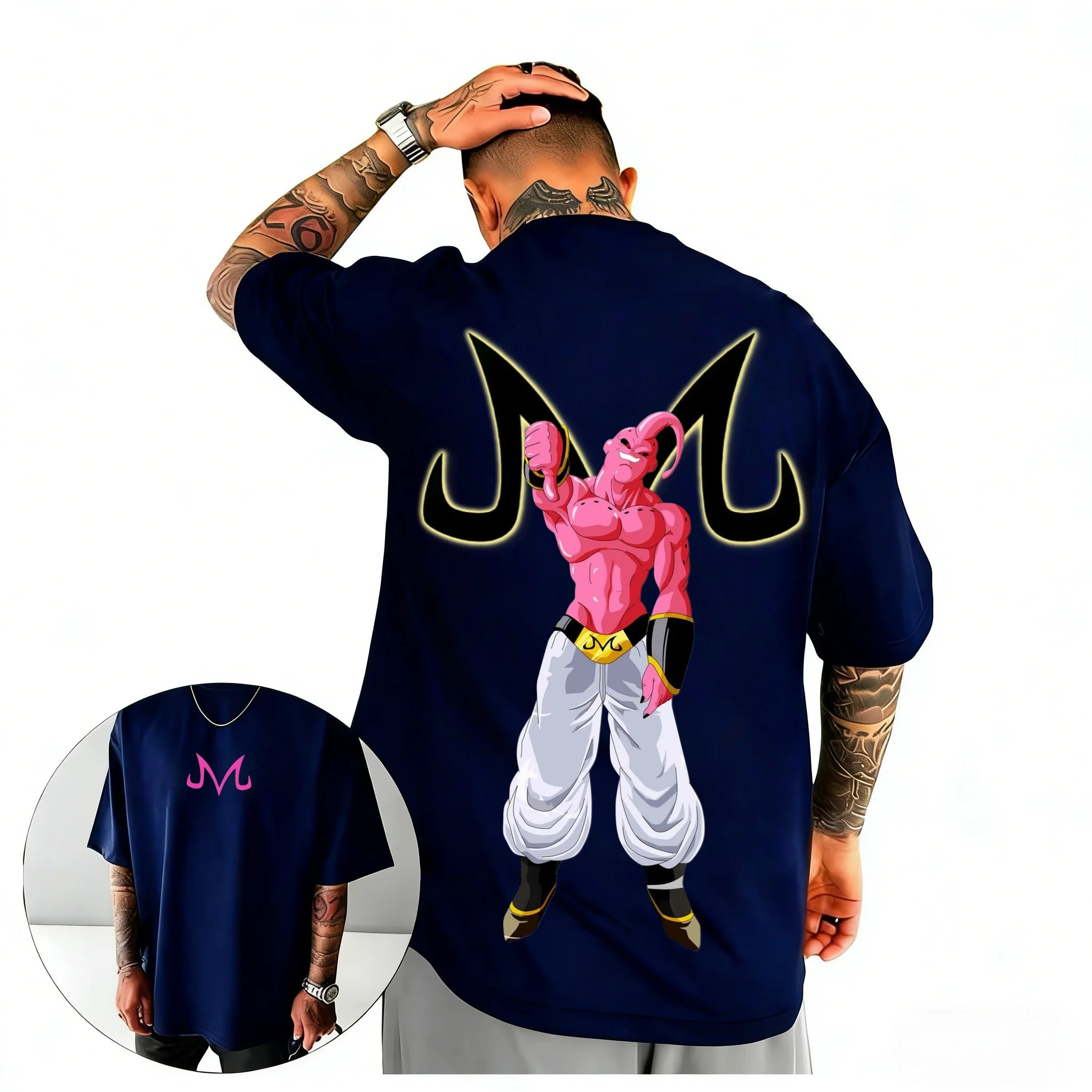 2026 New Dragon Ball Vintage Majin Buu Printed Short Sleeve T-shirt Men's and Women's T-shirt Men's Tops Sports T-shirt Harajuku