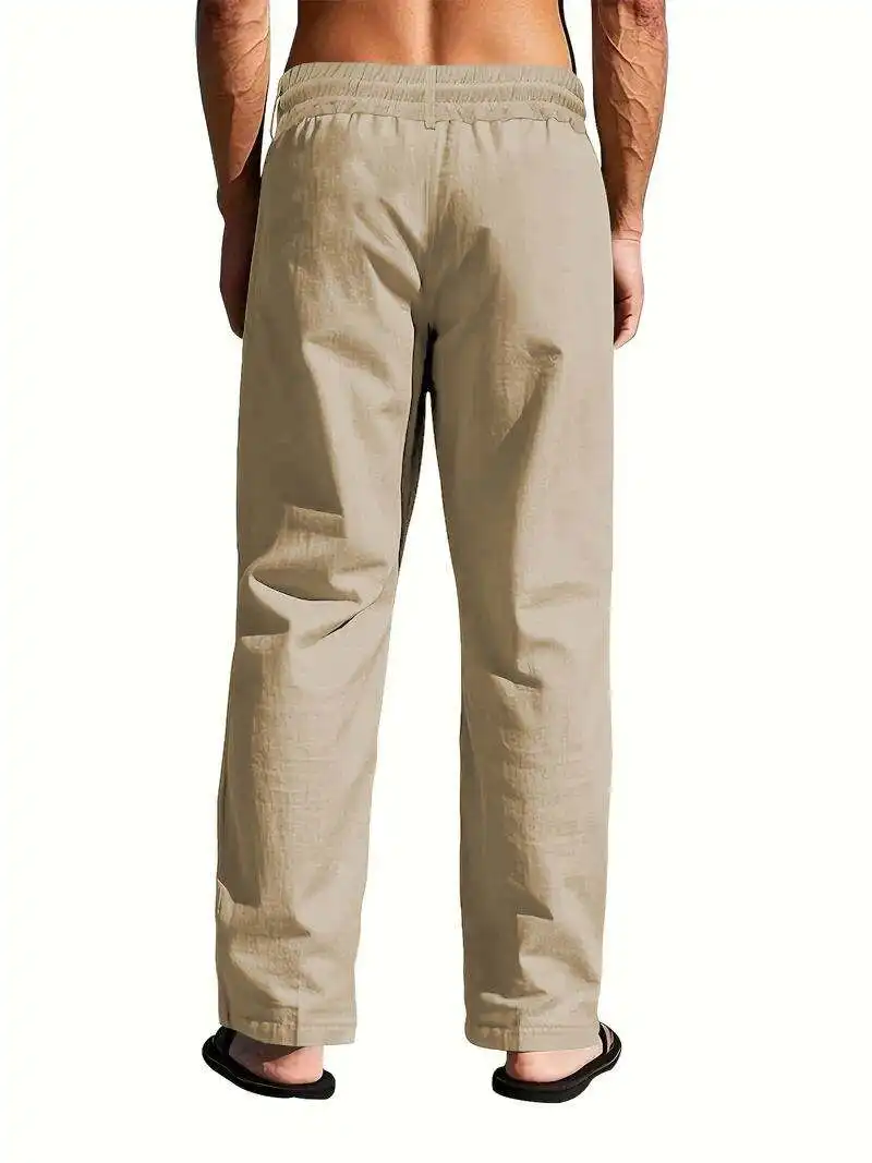 New Men's Cotton and Linen Casual Breathable Pants, Fashionable Street Sport Pants, Beach and Outdoor Loose Straight Pants