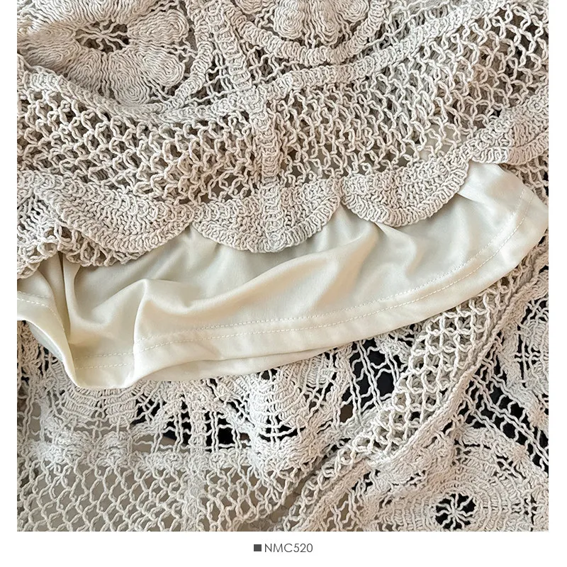 Crochet Midi Skirts Women Openwork Hollow Out Guipure Lace Long Skirt Summer Dress French Chic Retro Boho Hippie Festival Outfit