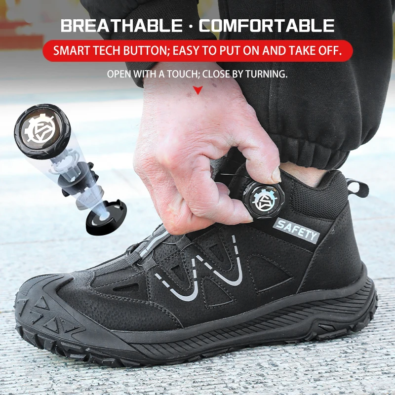 Mid-Top Rubber-Soled Safety Shoes for Men and Women, Work Shoes, Protective Shoes, Anti-Smashing, Anti-Puncture