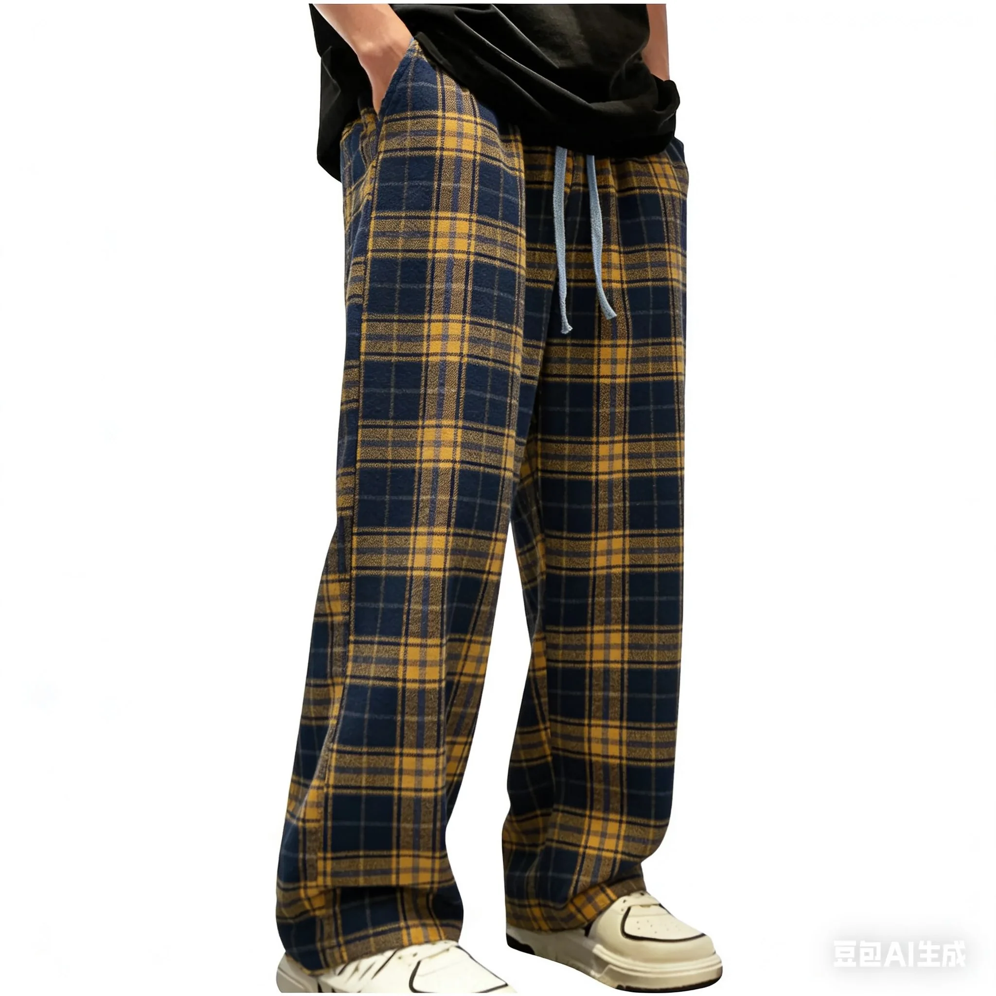 Red checkered straight leg pants men's spring new American high street sports pants casual slimming wide leg pants