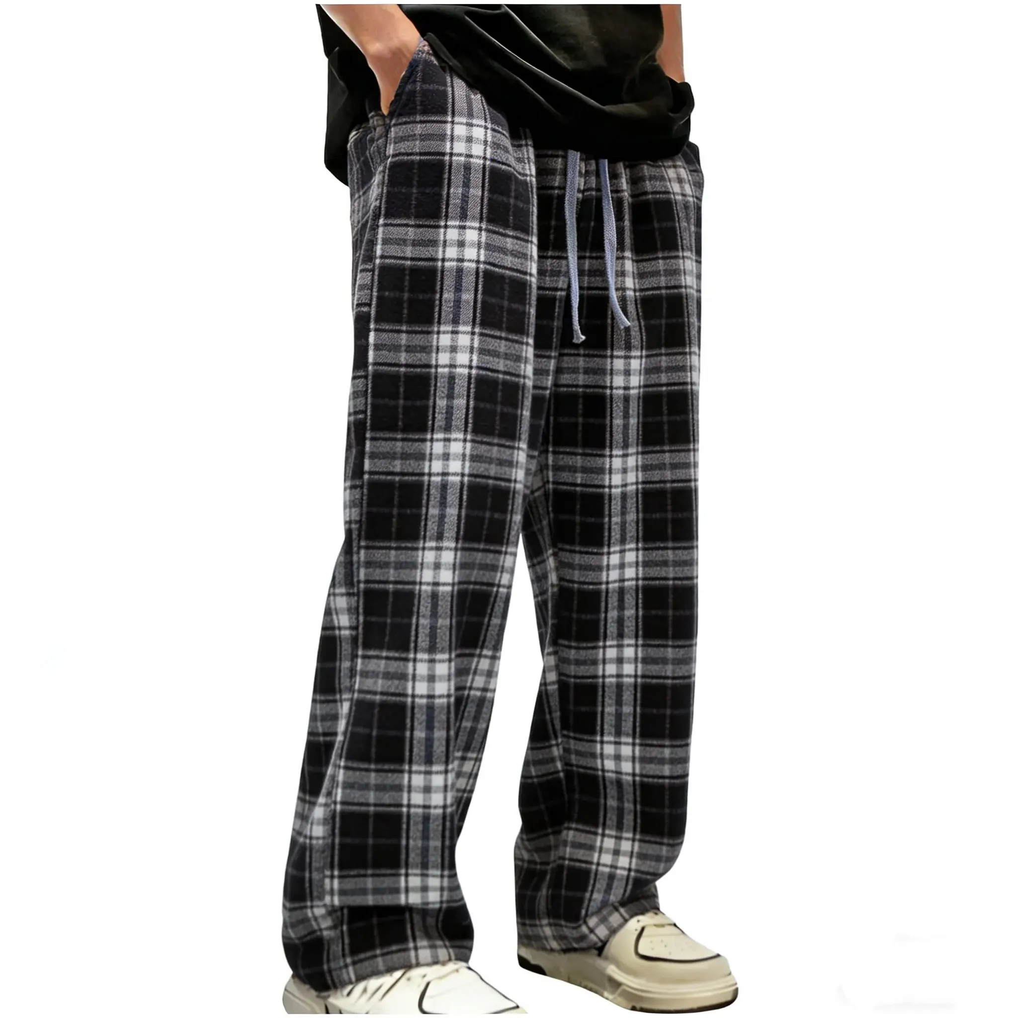 Red checkered straight leg pants men's spring new American high street sports pants casual slimming wide leg pants