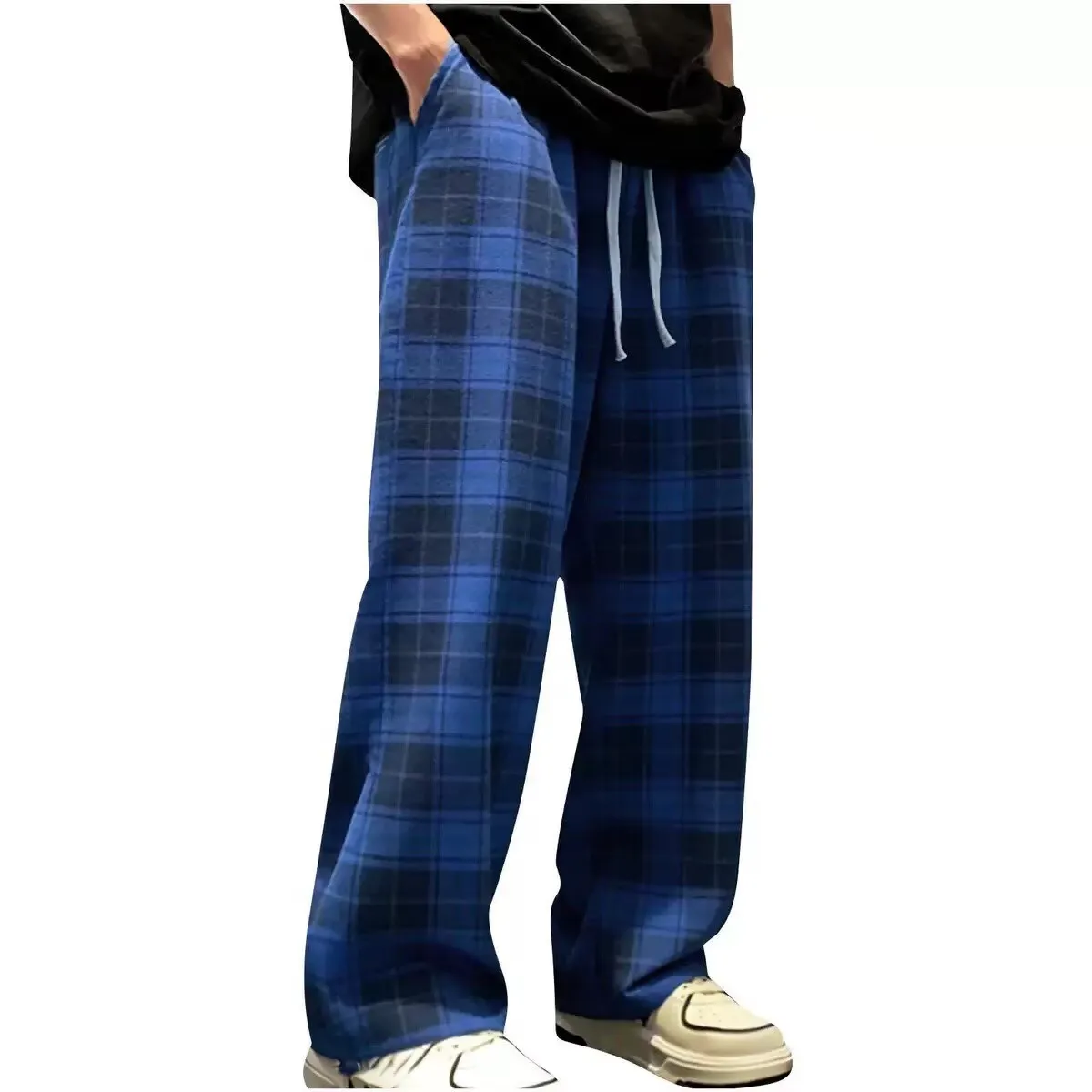Red checkered straight leg pants men's spring new American high street sports pants casual slimming wide leg pants