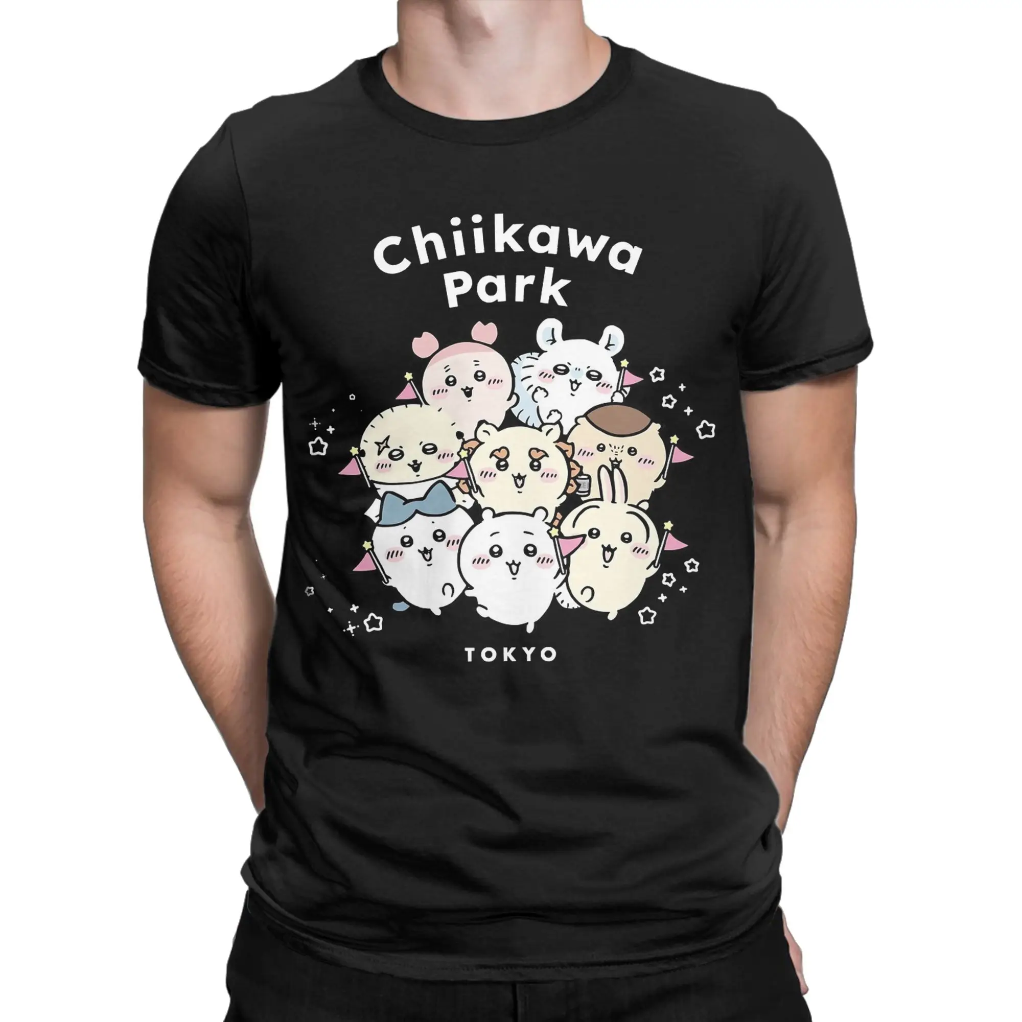 Chiikawas and Friends T-Shirt for Men Funny Pure Cotton Tee Shirt Crewneck Short Sleeve T Shirt Summer Clothes