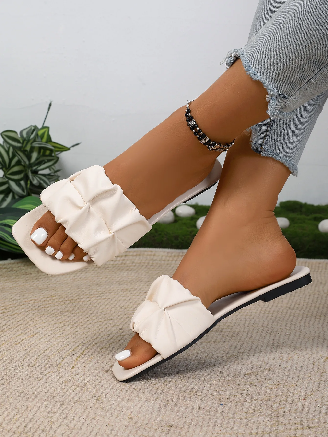 2026 New Women'S Summer Sandals, Women'S Casual And Fashionable One-Piece Sandals, Women'S Outdoor Casual Pleated Slippers