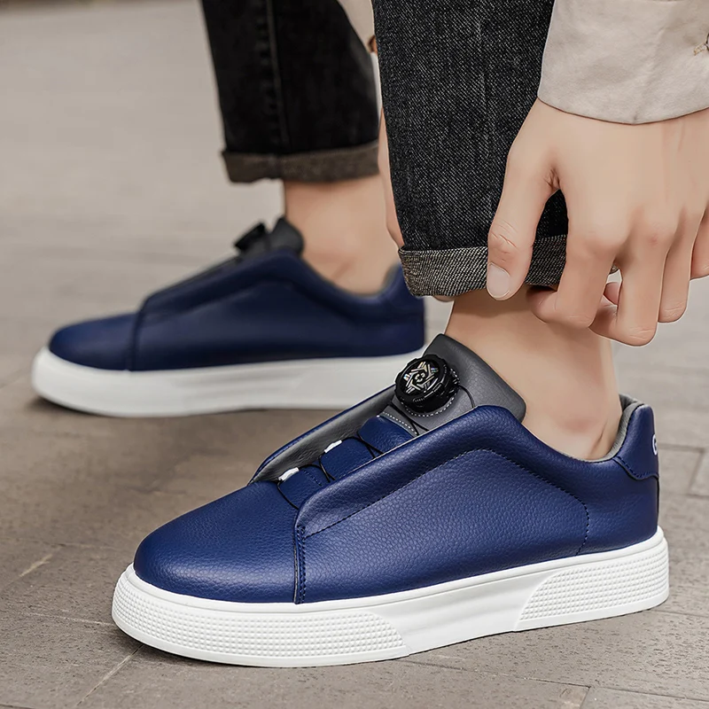 Men's casual skate shoes, sports casual shoes, and everyday outdoor hiking shoes, available in black, white, and blue
