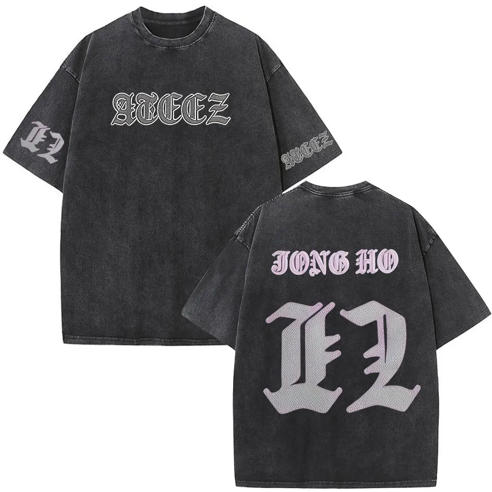 Korean Kpop ATEEZ Mingi 2026 World Tour in Your Fantasy Vintage Washed T-shirts Men Women Clothing Fashion Cotton Casual T-shirt