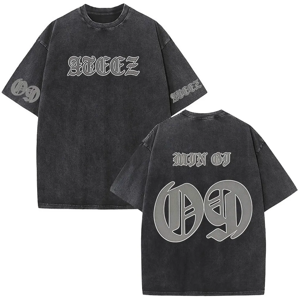 Korean Kpop ATEEZ Mingi 2026 World Tour in Your Fantasy Vintage Washed T-shirts Men Women Clothing Fashion Cotton Casual T-shirt