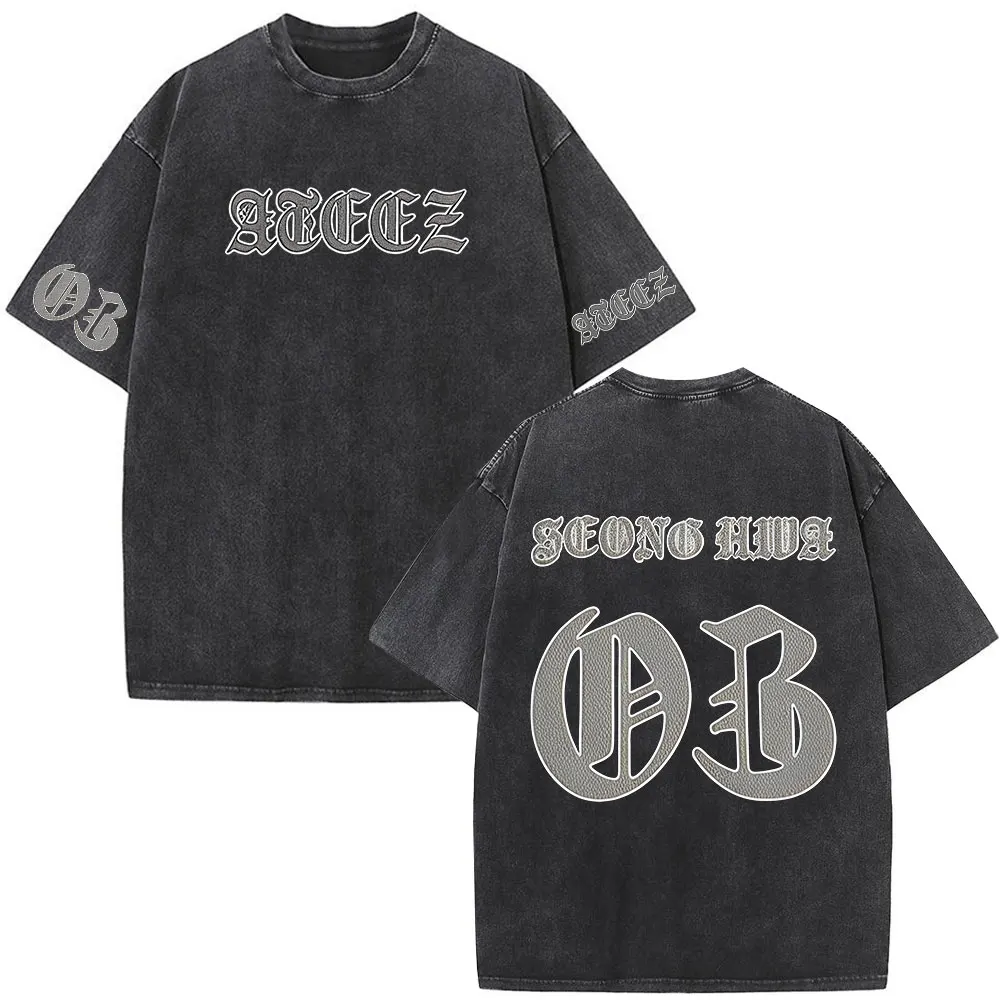 Korean Kpop ATEEZ Mingi 2026 World Tour in Your Fantasy Vintage Washed T-shirts Men Women Clothing Fashion Cotton Casual T-shirt