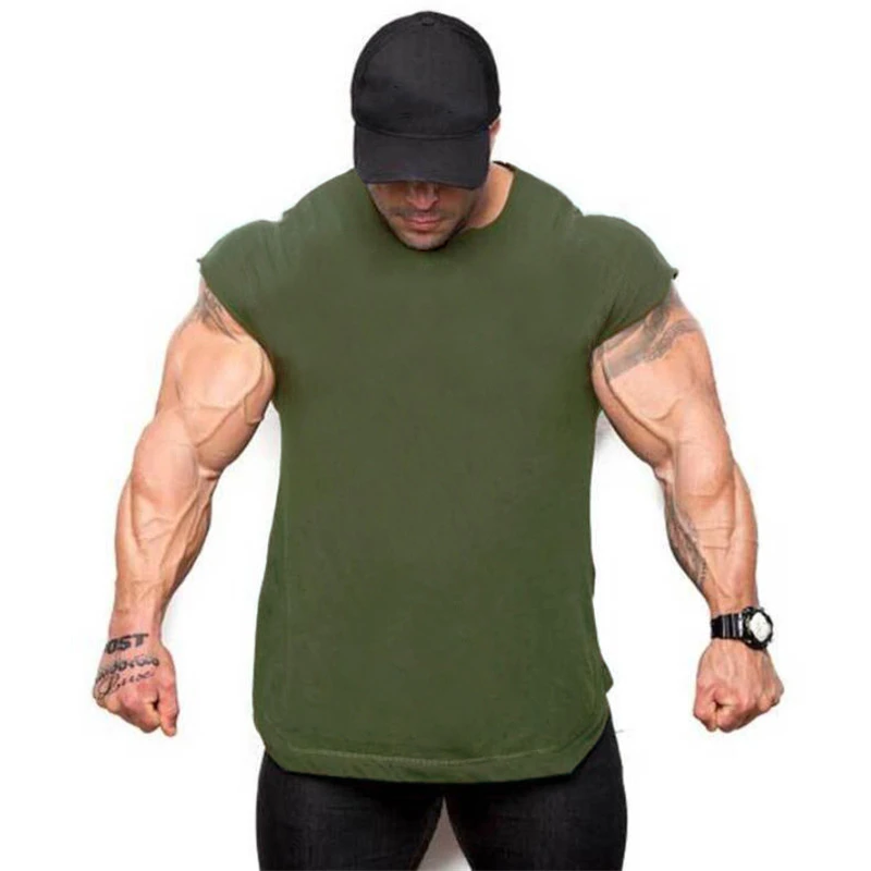 Plain Mens Casual Fitness Tank Tops Gym Bodybuilding Muscle Training T-Shirts Summer Cotton Loose Breathable Sleeveless Singlets