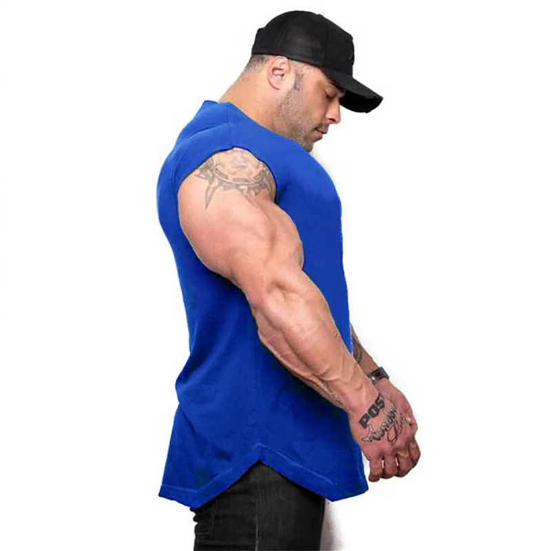 Plain Mens Casual Fitness Tank Tops Gym Bodybuilding Muscle Training T-Shirts Summer Cotton Loose Breathable Sleeveless Singlets
