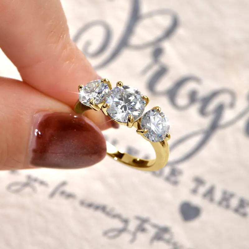 OXTAO 3 Stone Moissanite Engagement Rings for Women 14K Gold Filled 6.5mm VVS1 D Wedding Rings Jewelry Anniversary Gifts