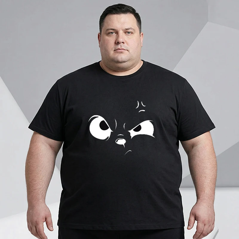 Plus Size Summer T-shirt Men Black Printed Tees 110-180kg 5XL 6XL 7XL Cotton Oversized Tops Big Size Men Clothing 플러스 크기 티셔츠