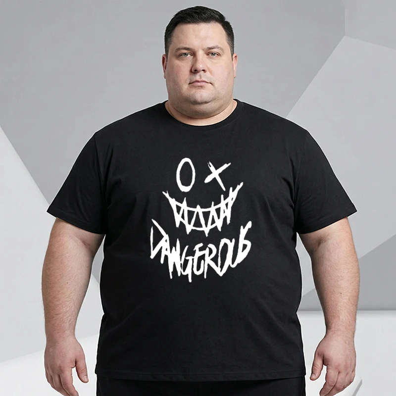 Plus Size Summer T-shirt Men Black Printed Tees 110-180kg 5XL 6XL 7XL Cotton Oversized Tops Big Size Men Clothing 플러스 크기 티셔츠