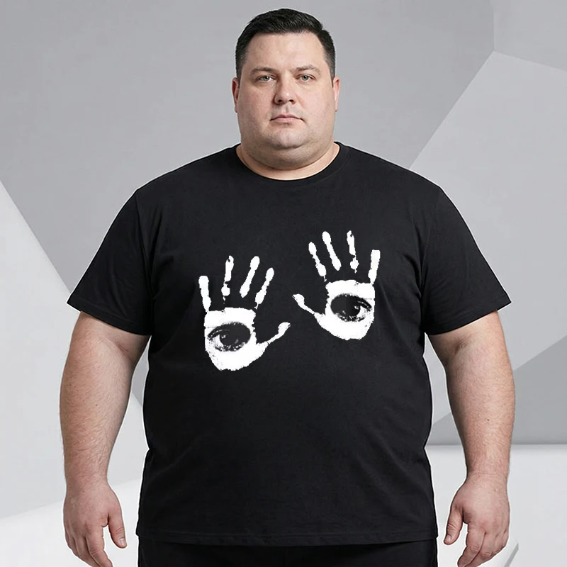 Plus Size Summer T-shirt Men Black Printed Tees 110-180kg 5XL 6XL 7XL Cotton Oversized Tops Big Size Men Clothing 플러스 크기 티셔츠