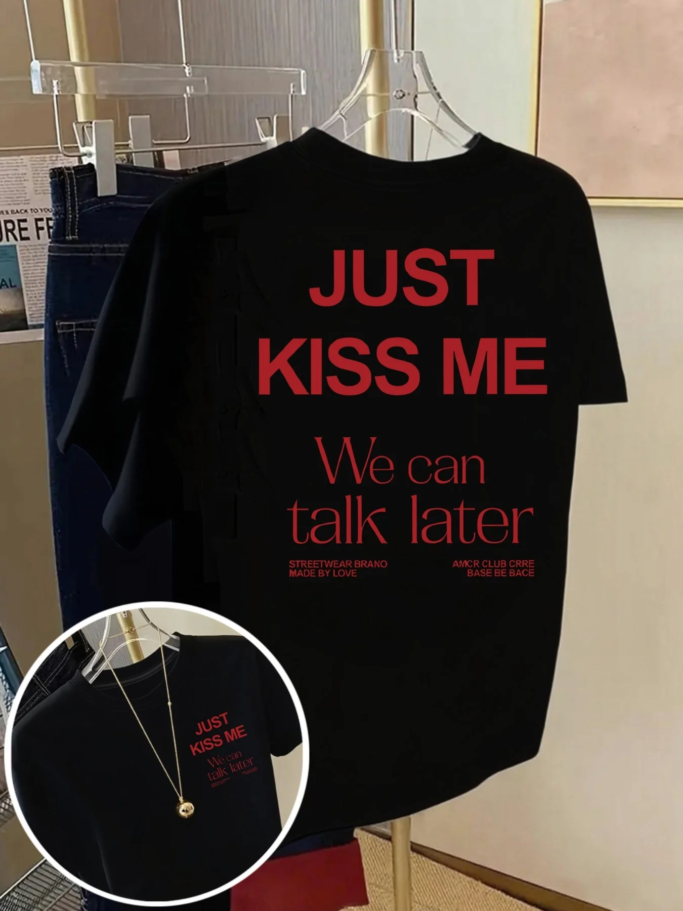KISS ME We Can Talk Later Print Tshirt Short Sleeve Crew Neck Casual Top for Summer Spring Women'S Clothing
