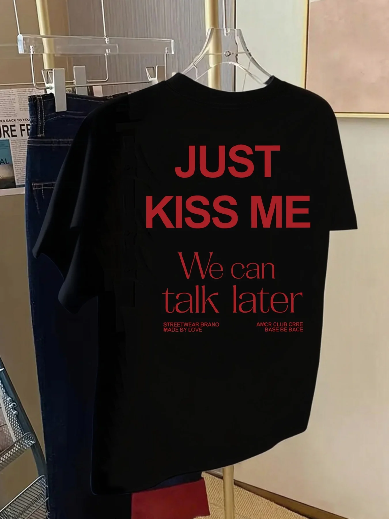 KISS ME We Can Talk Later Print Tshirt Short Sleeve Crew Neck Casual Top for Summer Spring Women'S Clothing