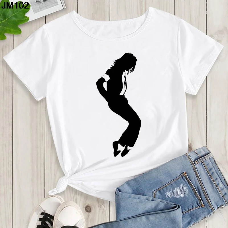 Women's Summer Shirt Pop King Michael Jackson Women's Printed Shirt Harajuku Casual White Top Women's Trendy Rock Shirt