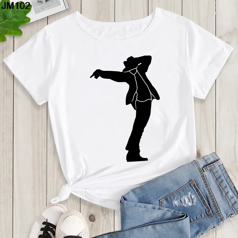 Women's Summer Shirt Pop King Michael Jackson Women's Printed Shirt Harajuku Casual White Top Women's Trendy Rock Shirt